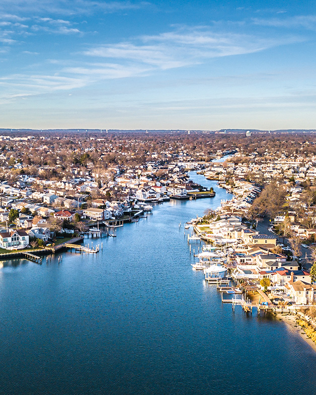 Aerial South Shore Long Island During Sunset
