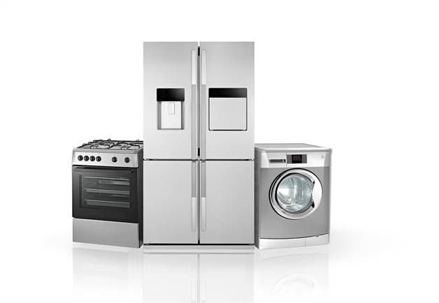 stainless steel gas range, refrigerator and washing maching