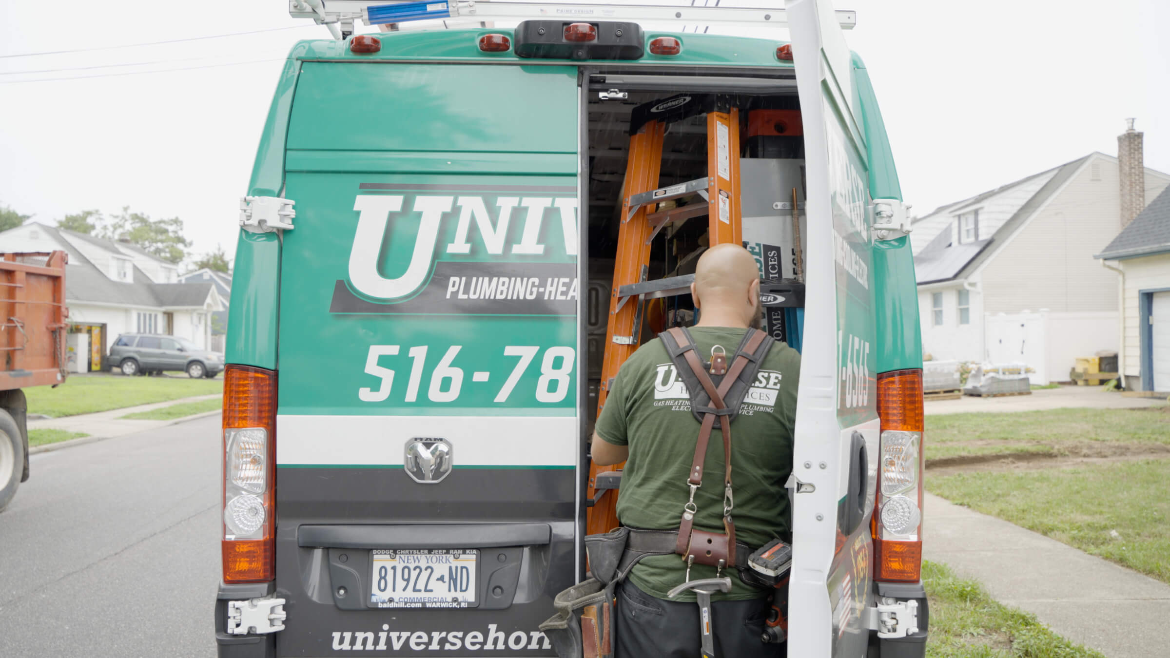 Universe Home Services truck stocked for HVAC, plumbing, and electrical repairs